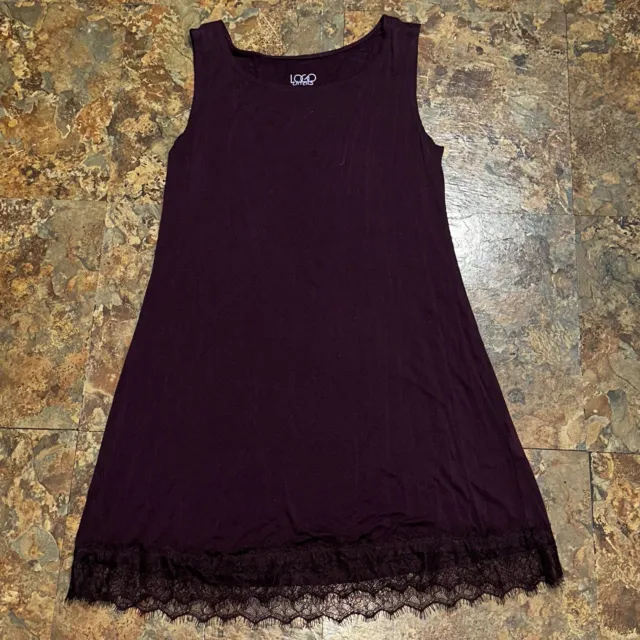 LOGO Layers by Lori Goldstein Knit Tank Top with Lace Hem Size Small Burgundy