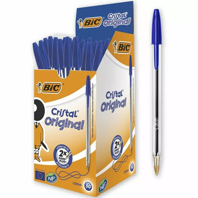 BIC CRISTAL Confezione 50 Penne Inchiostro a Sfera Blu Scuola Ufficio