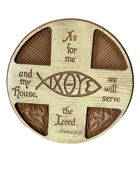 Joshua 24:15 Vintage Retro Mod Plaque Ichthys Jesus Fish Christian Artwork