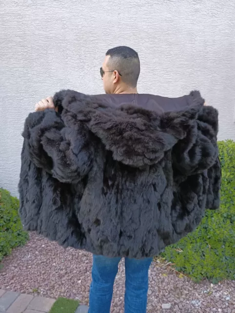 MEN'S GENUINE RABBIT Hooded Real Fur Coat Bomber Zip Up Jacket $165.00 ...