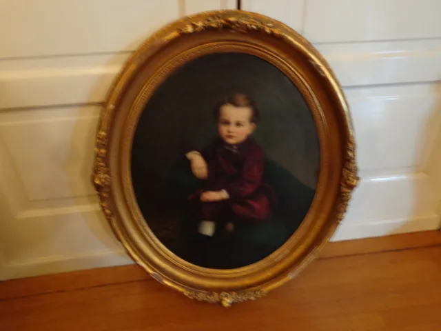 Antique Late 18th.c/Early 19th.c Oil on Canvas Portrait Painting of a Young Boy