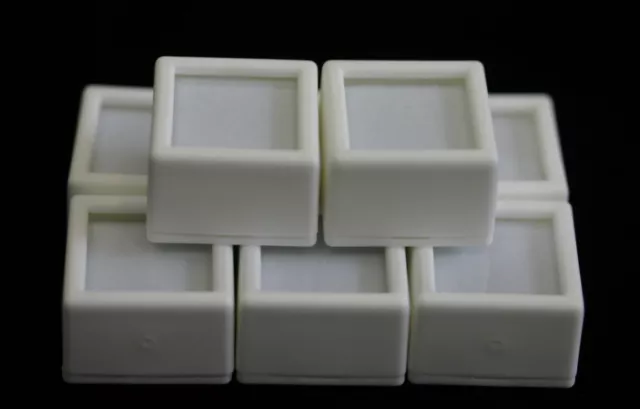 6 Glass top Square Gem Jars Box White Gemstones Coin White/Black Foam 1 1/16"
