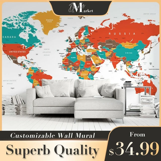MAP MAPS WORLD Map Colorful 3D Wall Mural Bedroom Australia Wallpaper
