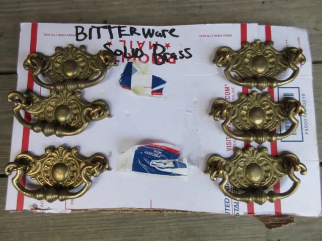 Heavy Antique Bitterware Solid Brass Drawer Pulls Set of 6 Ornate Luxury