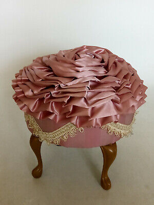 Original Handcrafted Queen Anne Design  " Ottoman " Pink Rose Cushion Seat 2
