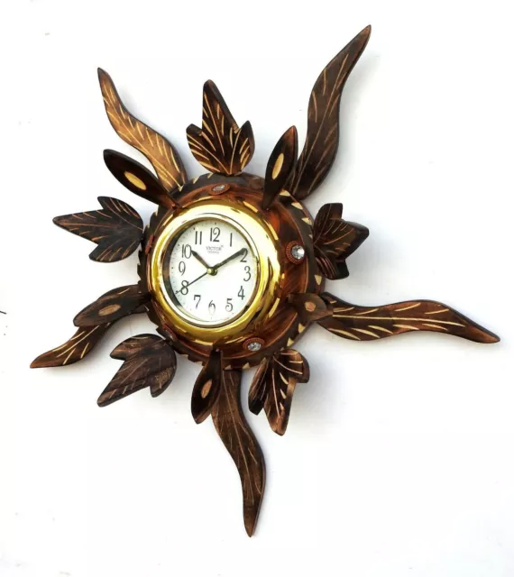 Horloge murale en bois, artisanat en bois, artisanat en forme de soleil,...