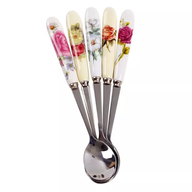 Rose Flowers Ceramics Kitchen & Dining Coffee Spoon Dessert Scoop TeaSpoon