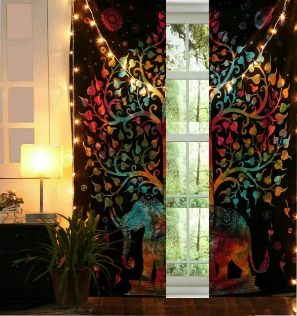 Corbata india troquelada boho cortina hippie algodón decoración ventana colgante de pared