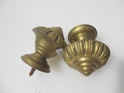 Edwardian Brass Curtain Pole Rail Ends Antique Finials Reeded Old Vintage 1902