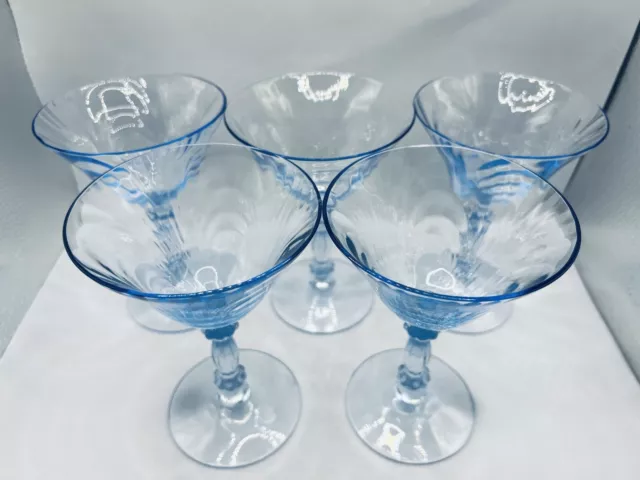 Set Of 5 Cambridge Caprice Moonlight Blue Champagne Sherbet Glasses 5.5”