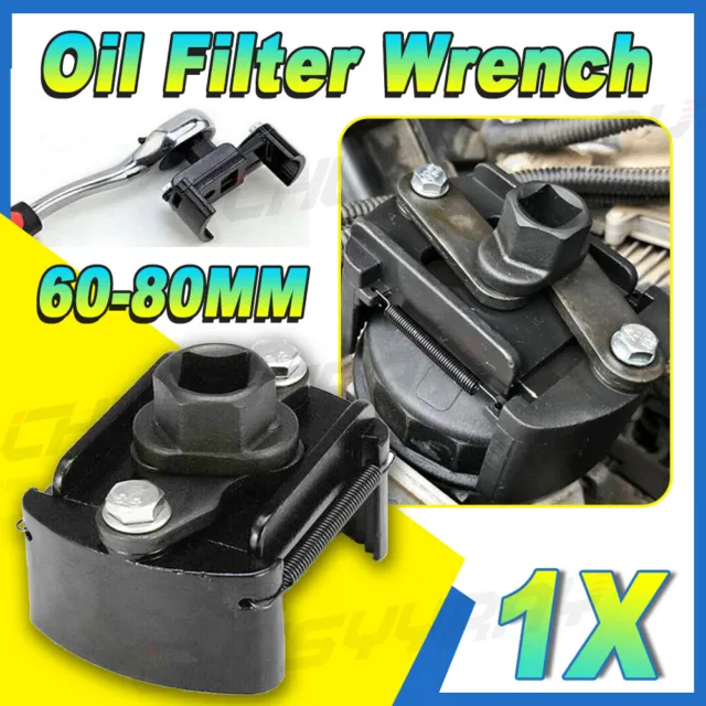 60-80mm Adjustable Universal Oil Filter Wrench Cup 1/2" Housing Tool Remover Kit