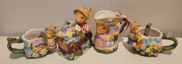 8-Piece Springtime Garden Flowers Bunny Ceramic Tea Set