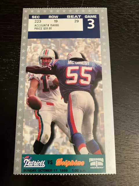 1999 Ticket Stub Miami Dolphins v New England Patriots 10/17/99