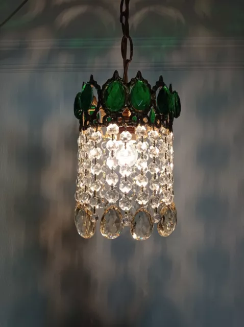 Single Brass Vintage French Crystal Chandelier Light Ceiling Pendant Lighting