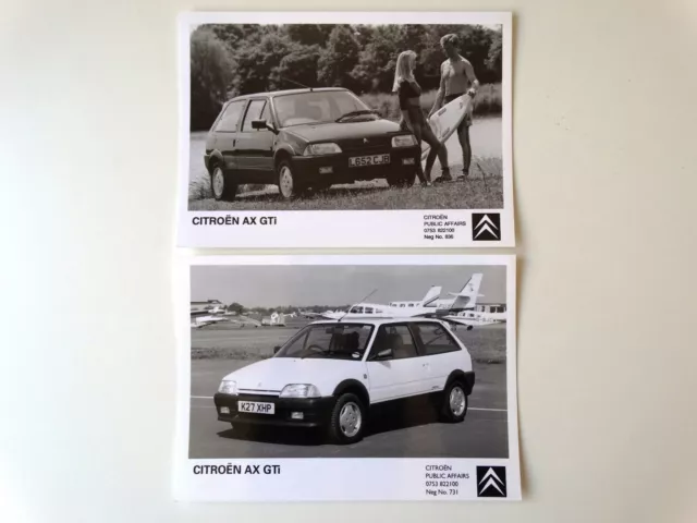 2 x CITROEN AX GTi PRESS PHOTOGRAPHS (not brochure) - free UK postage