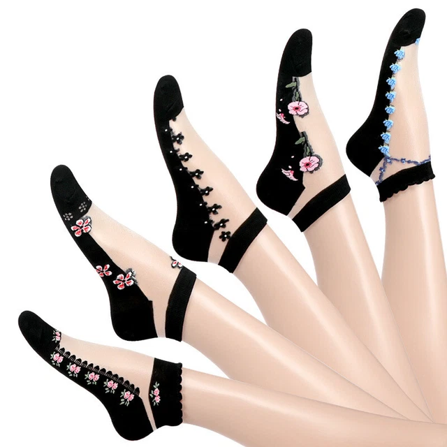 Lot De 3 Paires Chaussettes Femme Dentelle Floral Cheville - Style Lolita - Neuf Avec Étiquettes