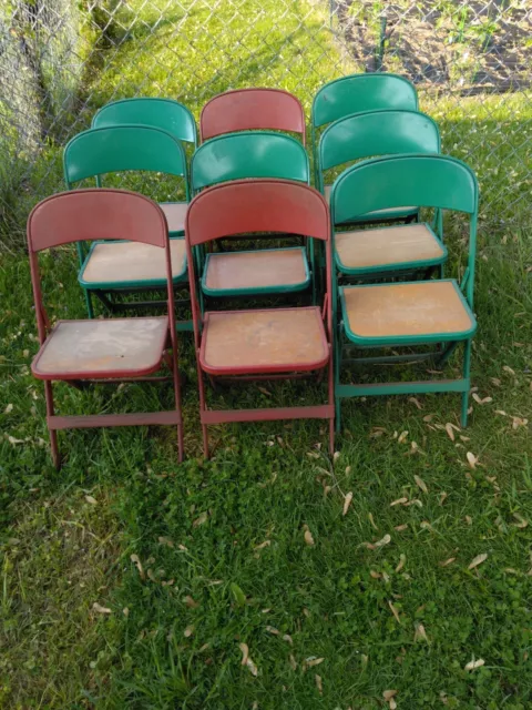 9 CLARIN MFG CO wood / Metal Folding Sunday School Chairs Vintage Local Church