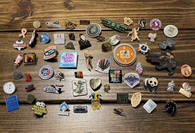 VINTAGE TO MODERN Lot Of 60 Hat Pins Lapel Pins Mixed Group- Advertising & More