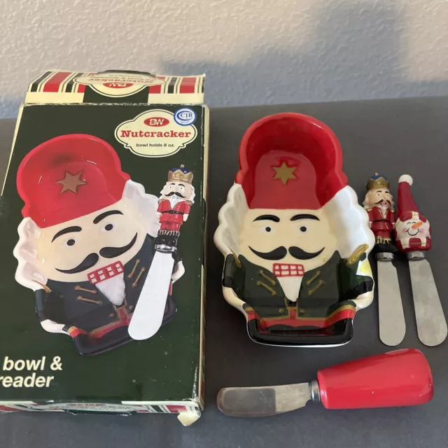 Boston Warehouse Nutcracker Dip Bowl & Spreader Set Open Box With Bonus Snowman Boston Warehouse Nutcracker Dip Bowl & Spreader Set Open Box With Bonus Snowman