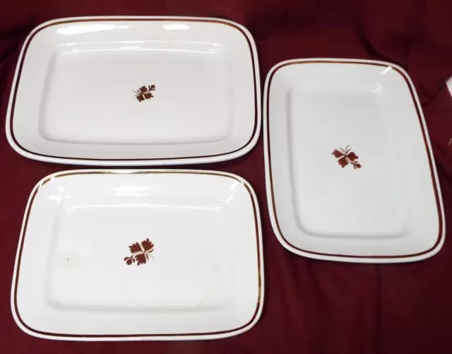 3 EARLY Antique MEAKIN Shaw IRONSTONE Copper Lustre TEA LEAF PLATTERS 3 Sizes