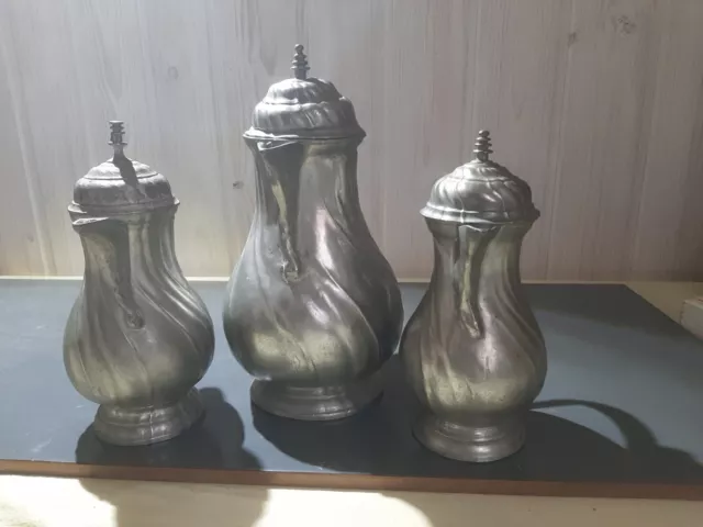 antike 3x Zinn Kanne  Kännchen Mokka Kaffee Kakao 1806 AMSf Biedermeier Sammler