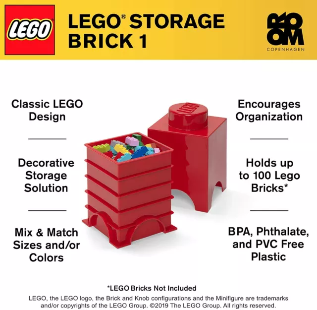 LEGO STORAGE BRICK RED - 12.5cm x 12.5cm x 18cm - 1 x 1 BRICK STUD/KNOB NEW RARE 3