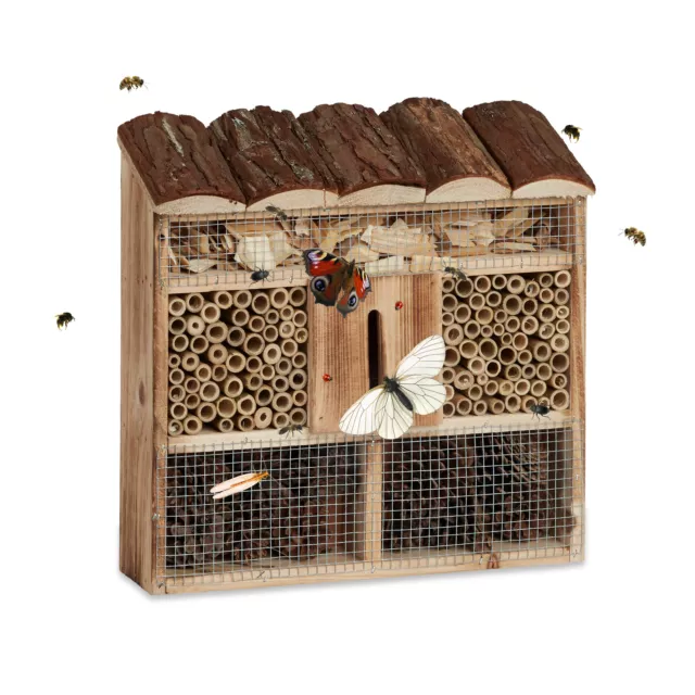 Hôtel à insectes en bois à suspendre abri abeille refuge papillon grillage