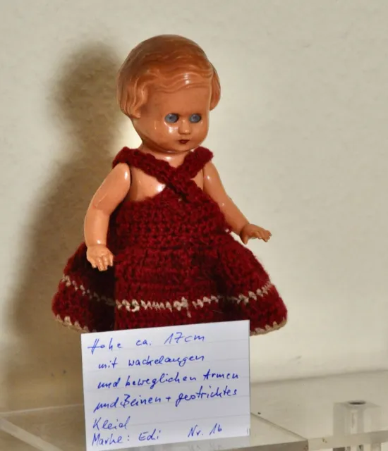Puppe-Edi aus Zelluloid ca. 17 groß im Strickkleidchen & Schlafaugen