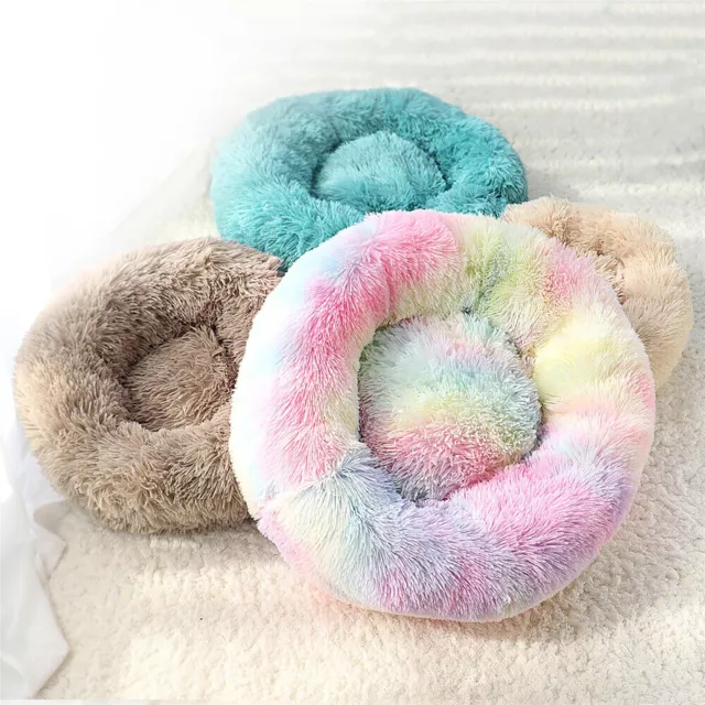 Dog Bed Donut Soft Round Plush Cat Puppy Beds Comfy Calming Pet Anti Anxiety