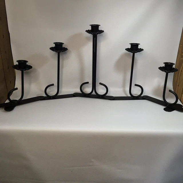 Candle Holder Candelabra 5 Black Gothic Metal Folding Expandable 9.5"x 24.5"