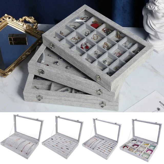 2 in 1 Velvet Jewelry Ring Display Organizer Holder Box Earring Storage Case