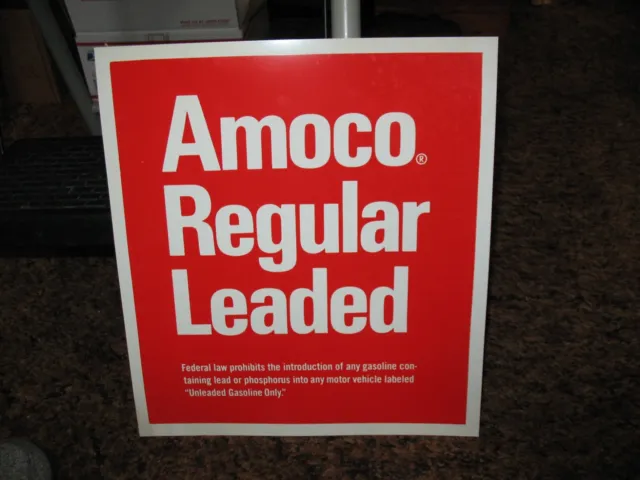 vintage NOS ~ AMOCO REGULAR UNLEADED THICK PLASTIC SIGN, 13.50" X 16"