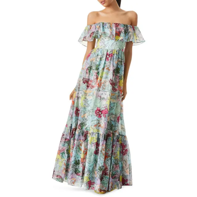 Alice and Olivia Womens Lola's Dream Blue Silk Blend Maxi Dress 0 BHFO 3556