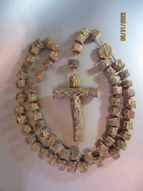 Vintage Large carved wood Rosary Folk Art Rosaries Primitives Hand crafted Beads
