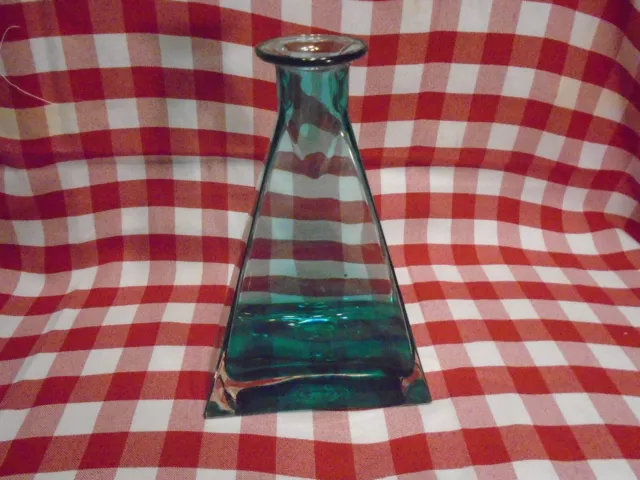 Vintage (BLENKO) Handmade/Blown Glass Large/Heavy 9" Tall Aqua Blue/Green Vase