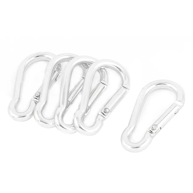 Travel Hiking Aluminum Clip Hook D-Ring Keychain Carabiner 5 Pcs Silver Tone