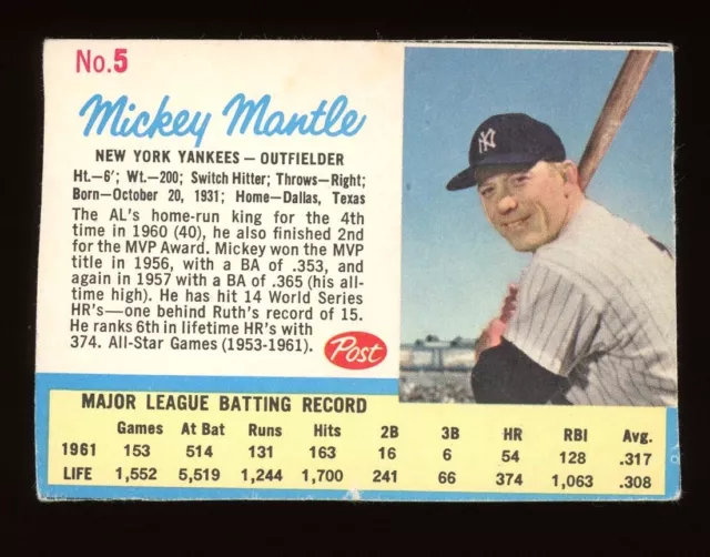 1962 Post Cereal Baseball Life Magazine Ad #5 MICKEY MANTLE HOF Hand Cut