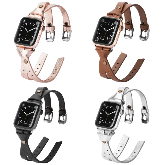 for Apple iWatch Series 9 8 7 6 5 4 SE Watch Band 41/45/49mm Slim Leather Strap