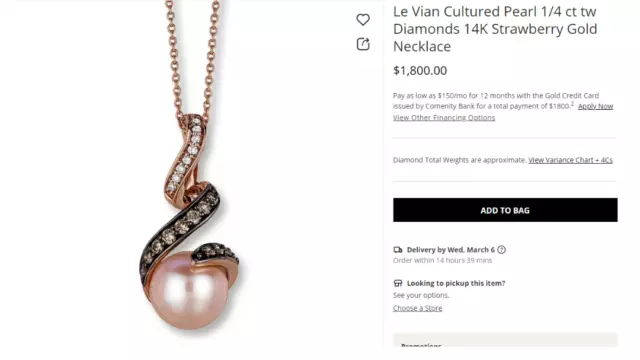 Le Vian Cultured Pearl 1/4 ct tw Diamonds 14K Strawberry Gold Necklace 18"