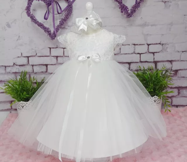 Robe de baptême avec bandeau dentelle tulle ecru robe de soirée 56-98 lot 4 pièces ❤️ nouveauté ❤️ 2