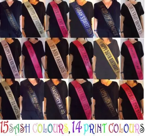 Personalized Birthday  16th 18th 21st 30th 40th Sash Stag Do Hen Party Any Text