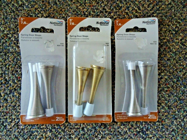 National Lot Of 3 Packs (2) Stops Per Pack " NIP " 3" Spring Door Stops,1,Brass