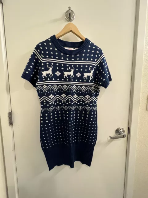 Tipsyelves Womens Navy Blue white reindeer sweater dress Tunic Size Medium 3