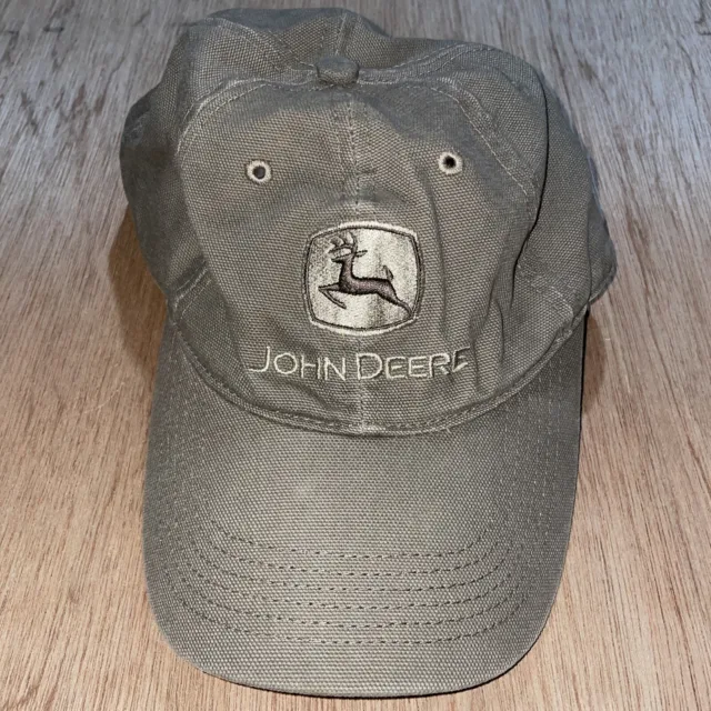 John Deere Embroidered Adult Baseball Cap Hat Farming Equipment Beige Adjustable