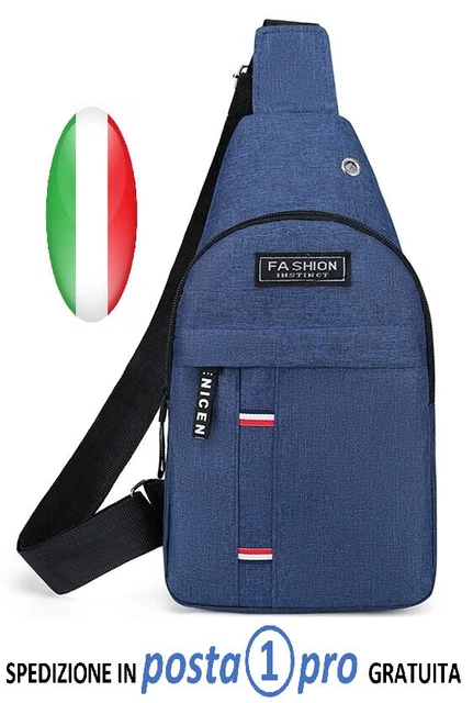 Zaino Monospalla Uomo Con USB E Foro Auricolari - Borsello Tracolla Army Green, Leggero E Pratico