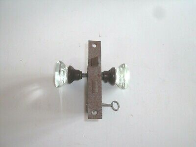 Antique Victorian Glass FLAT HEAD Door Knob Set  WITH MORTISE LATCH & KEY
