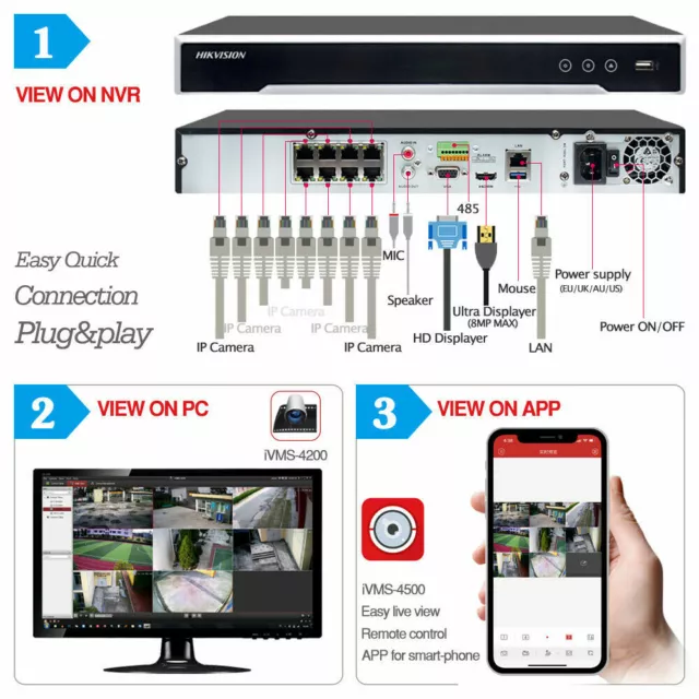 Hikvision Original 4K UHD 12MP 8CH 8POE NVR DS-7608NI-K2/8P Video Recorder HDMI 2