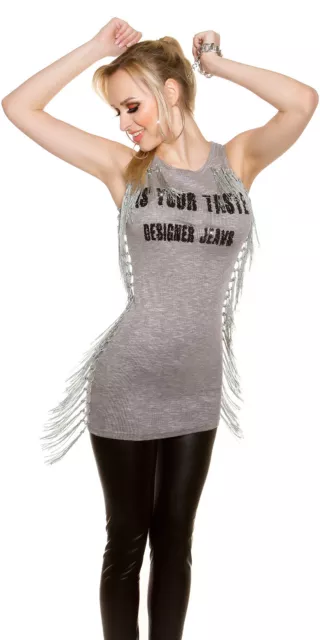 Minikleid Kleid Tunika Longshirt Partytop Longtop Top Shirt Fransen Strass 36/38