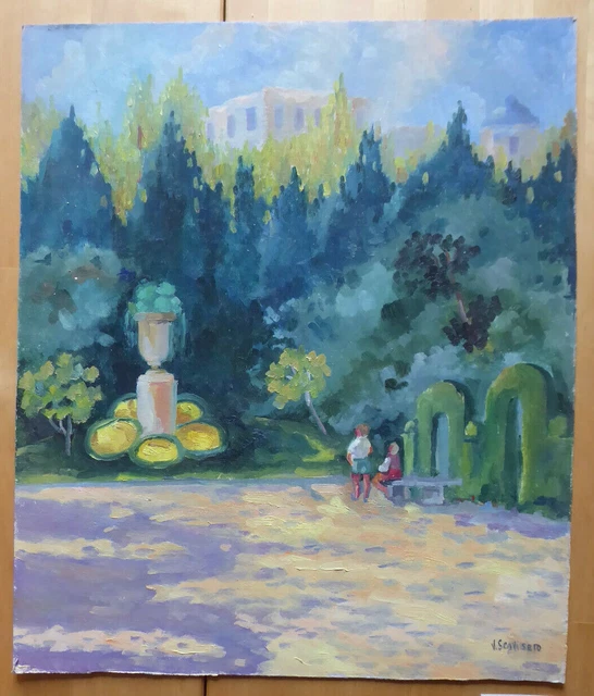 Vicente Segura (1930-2015) Cuadro Óleo Pintado Vista Parco Retiro de Madrid MD3