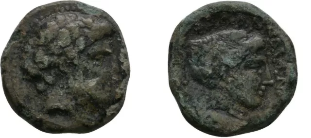 RARE Ancient Greece 400 - 344 BC THESSALY PHALANNA DICHALKON HEAD Ares NYMPH